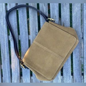 Coach Olive Green Suede Shoulder Bag with Dark Brown Strap